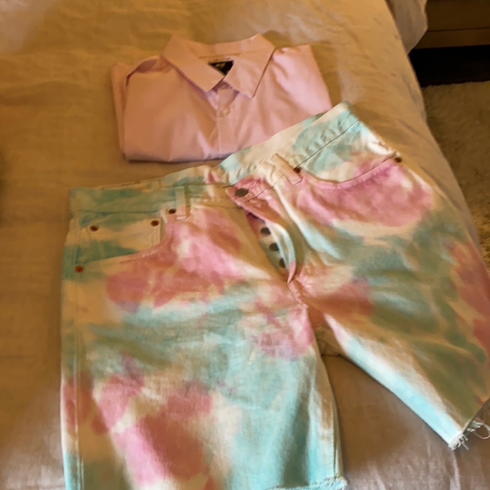 MENS TYE DYE PRIDE DENIM SHORTS EUC